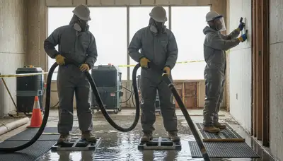 Torrance, CA water damage team cleaning up burst pipe flooding in a home