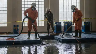 Torrance, CA water damage team removing water from a flooded home after a burst pipe