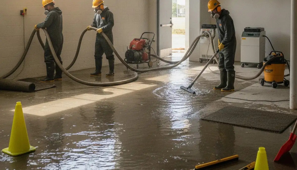 Water damage restoration technician in Torrance, CA removing emergency water from a home