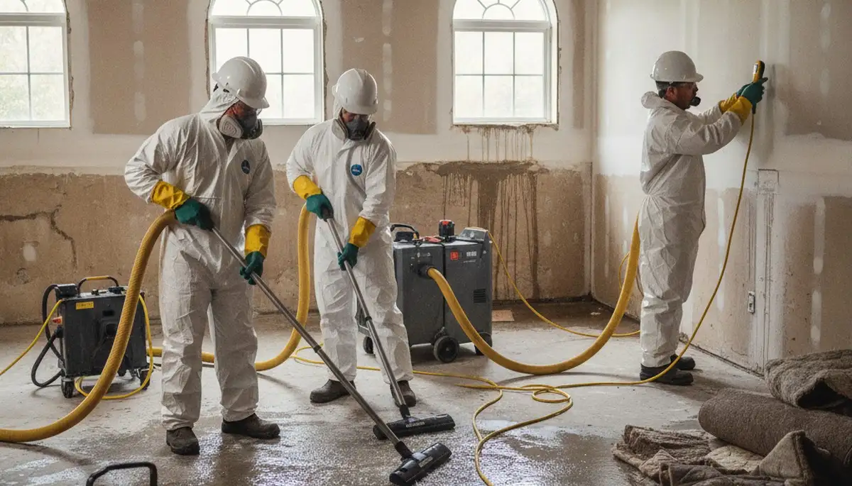 Flood damage cleanup team restoring a Torrance, CA home after water intrusion
