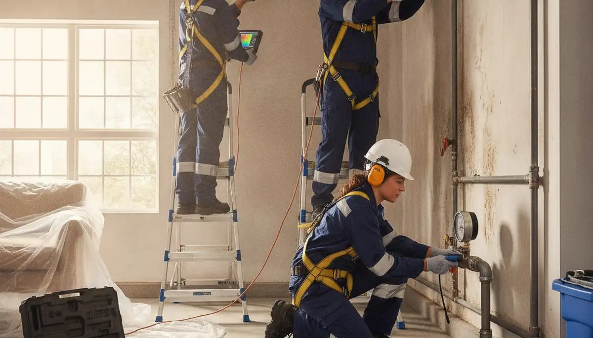 Leak detection technician inspecting a Torrance, CA home for hidden water damage and pipe leaks