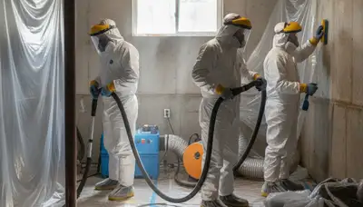 Mold removal technician inspecting water damage in Torrance, CA home