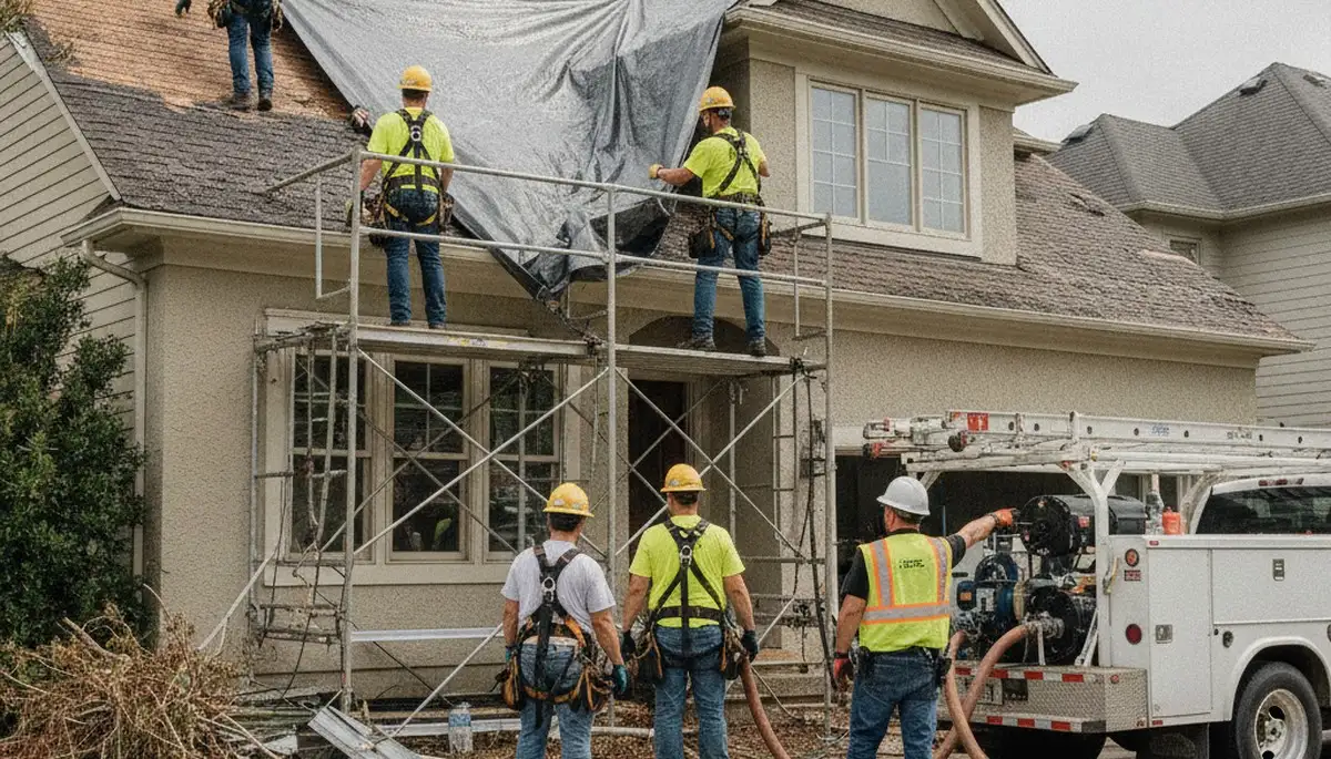Torrance, CA storm damage restoration crew handling roof leak and flood cleanup for a home