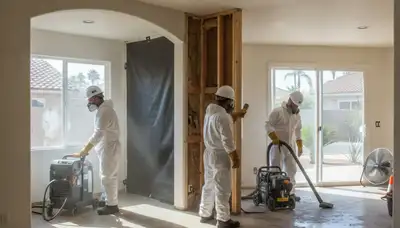 Water damage restoration team in Torrance, CA inspecting and drying a flooded property