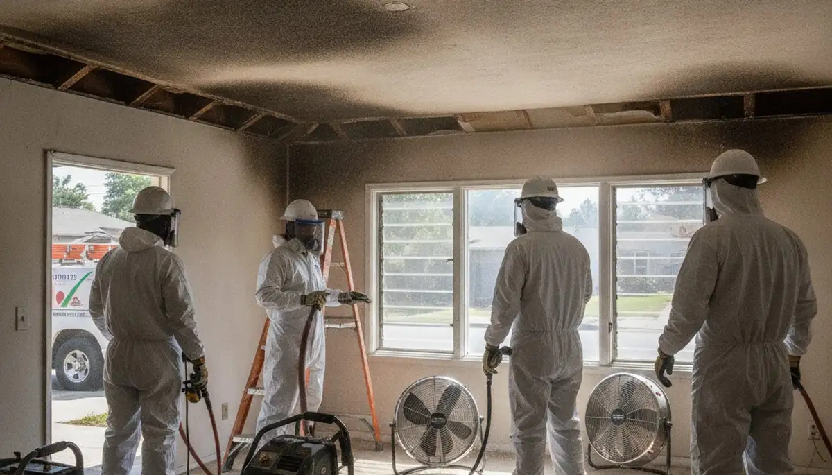 Water damage restoration team in Torrance, CA inspecting and drying a damaged property
