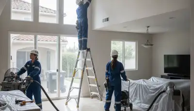 Torrance, CA water damage restoration team inspecting home for water damage repairs