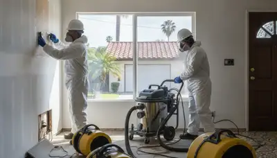 Water damage restoration team in Torrance, CA inspecting and drying a damaged property