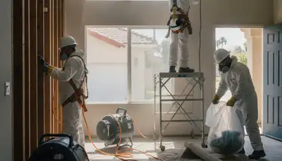 Water damage restoration team in Torrance, CA inspecting flood damage and starting cleanup