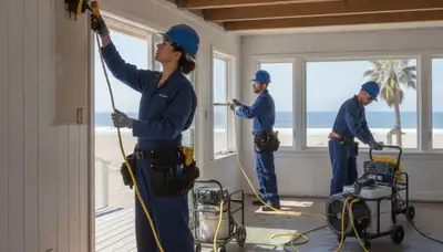 Water damage restoration team in Torrance, CA repairing flooded property and drying interior rooms