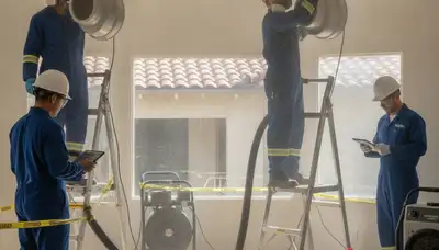 Water damage restoration team in Torrance, CA inspecting flood damage at a home