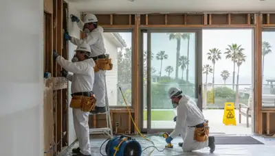 Torrance, CA water damage restoration team inspecting property for cleanup and repairs