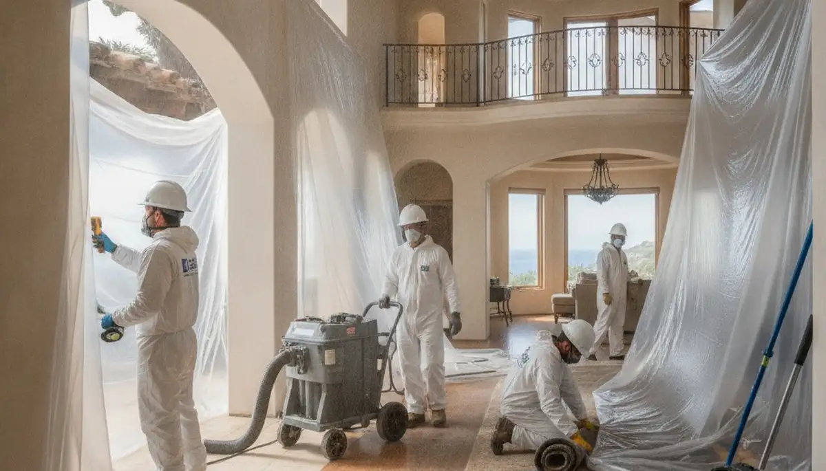 Water damage restoration team in Torrance, CA inspecting a flooded home for cleanup and repair