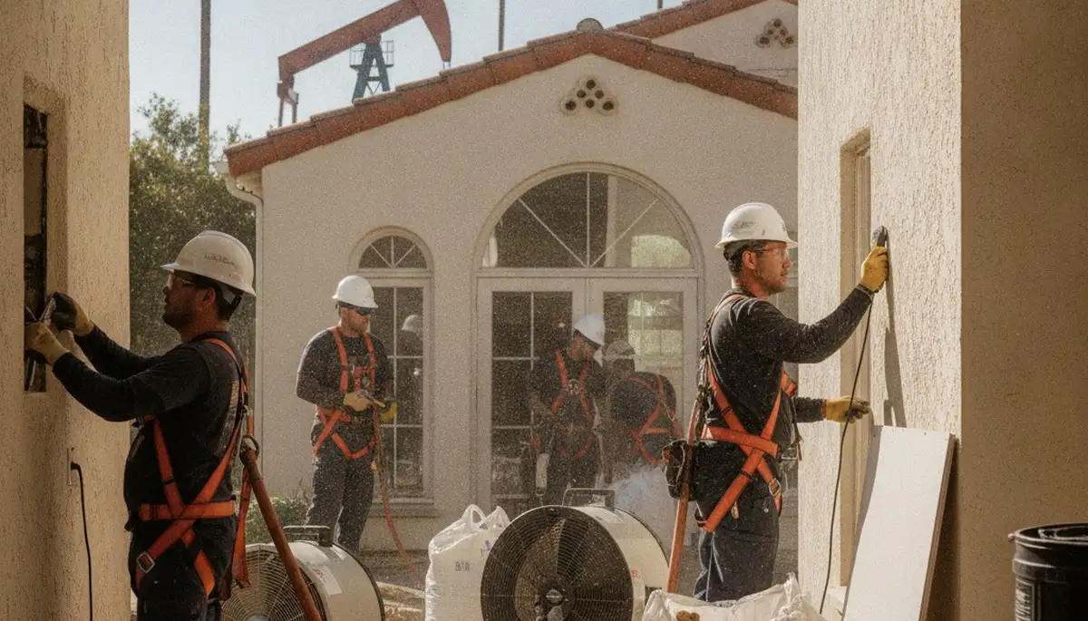 Water damage restoration team in Torrance, CA inspecting a flooded home and starting cleanup