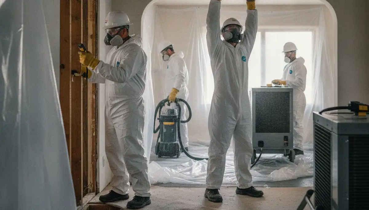 Water damage restoration team in Torrance, CA inspecting flood damage in a commercial property