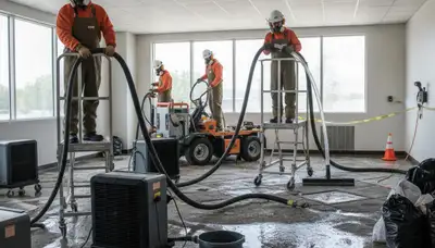 Water extraction crew removing standing water from a Torrance, CA home after flooding